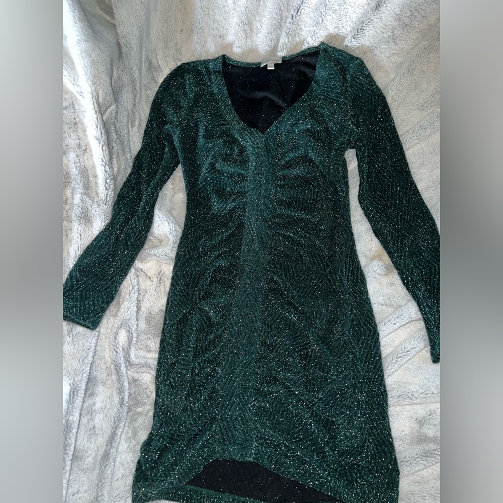 LONG SLEEVE FORMAL sparkly forrest green dress